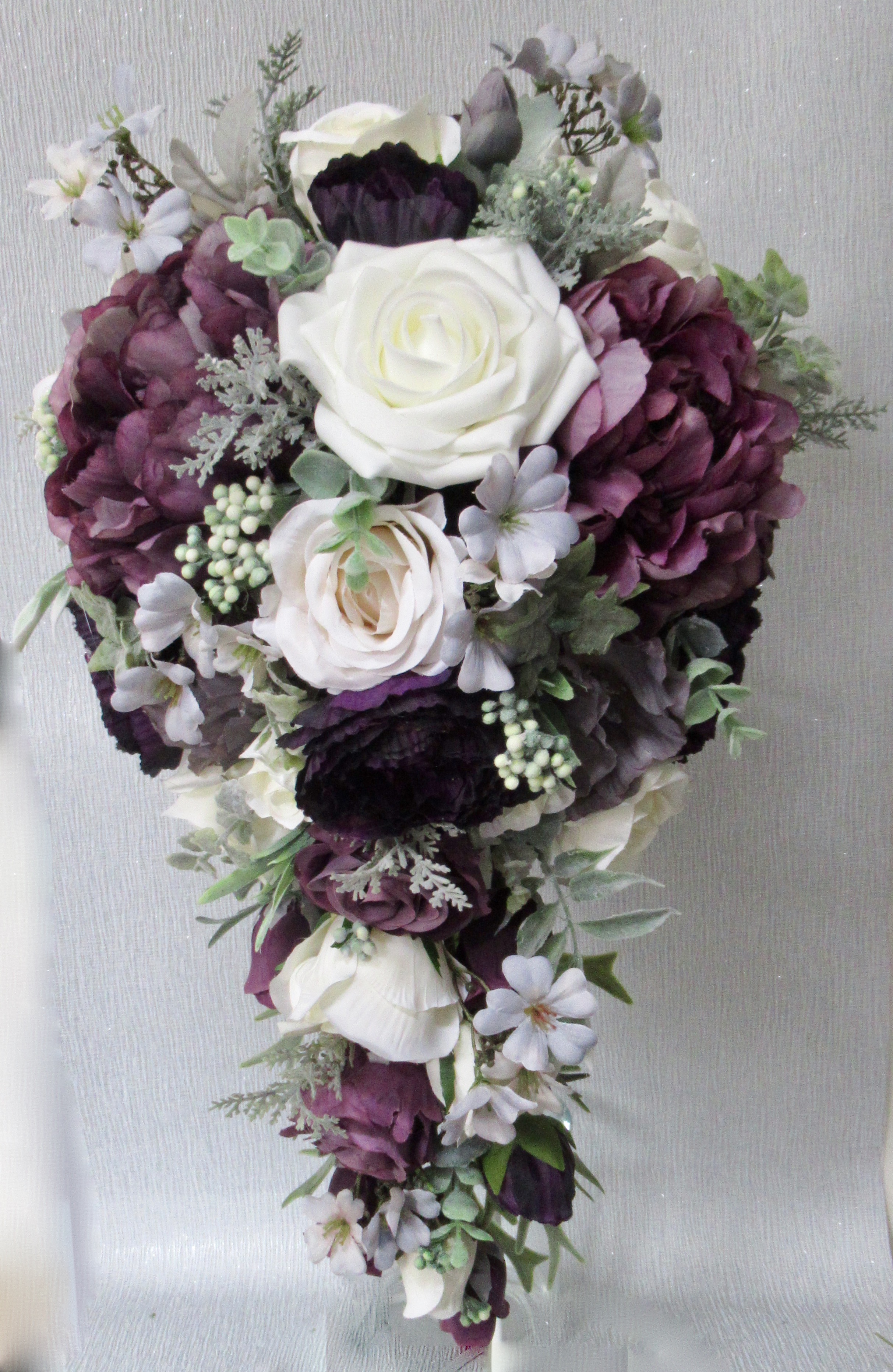 Dusky Mauve, Aubergine, Grey & Ivory Bridal Bouquet